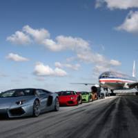 Lamborghini Aventador Roadsters parade on Miami Airport runway