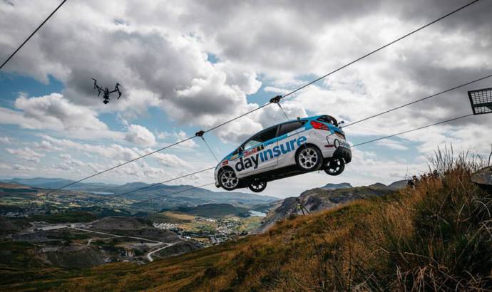 This Ford Fiesta R2 is coming down on a zip line in Wales